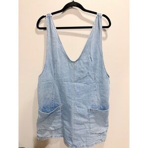 Free People We The Free High Roller Denim Skirtall Mini Dress Light Wash XL